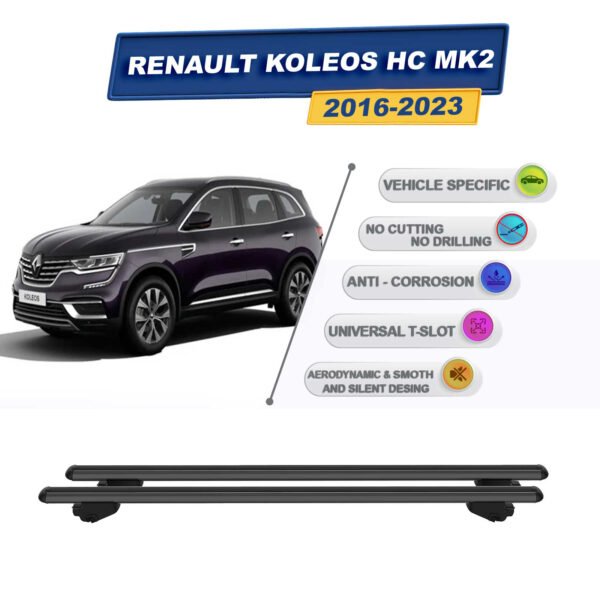 Renault Koleos SUV HC MK2 2016-2023 ile Uyumlu Ara Atkı Taşıyıcı Tavan Barı 2 adet Siyah