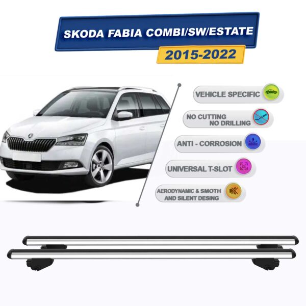 Skoda Fabia Combi/Stationwagon 2015-2022 ile Uyumlu Ara Atkı Taşıyıcı Tavan Barı 2 adet Gri Set