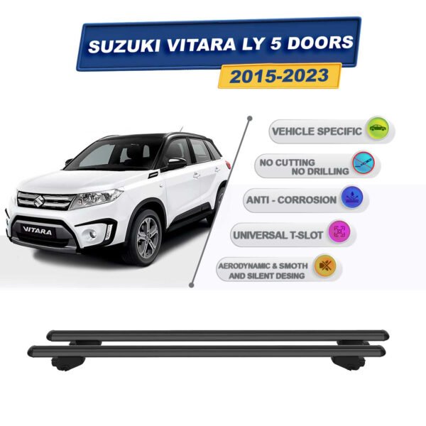 Suzuki Vitara SUV LY 2015-2024 ile Uyumlu Ara Atkı Taşıyıcı Tavan Barı 2 adet Siyah