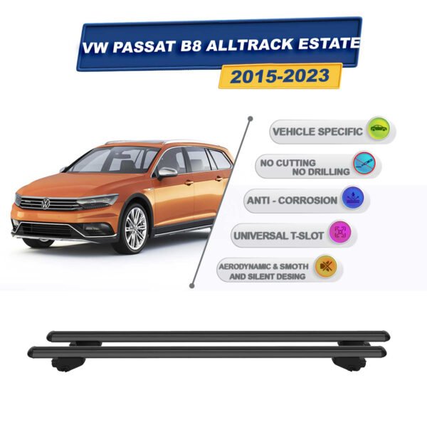 Volkswagen Passat B8 Variant Alltrack SW 2015-2023 ile Uyumlu Ara Atkı Taşıyıcı Tavan Barı 2 adet Siyah