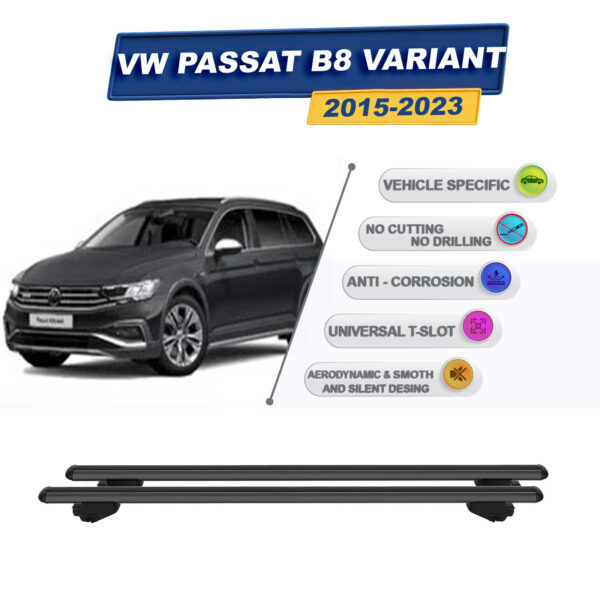 Volkswagen Passat B8 Variant 2015-2023 ile Uyumlu Ara Atkı Taşıyıcı Tavan Barı 2 adet Siyah