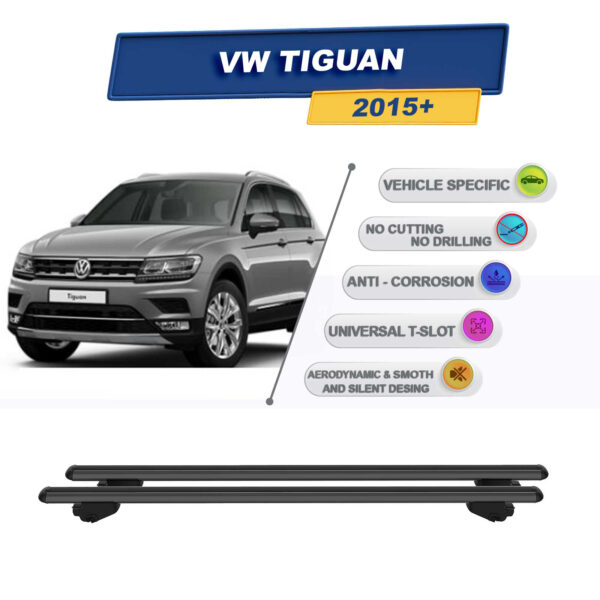 Volkswagen Tiguan 2016-2023 ile Uyumlu Ara Atkı Taşıyıcı Tavan Barı 2 adet Siyah
