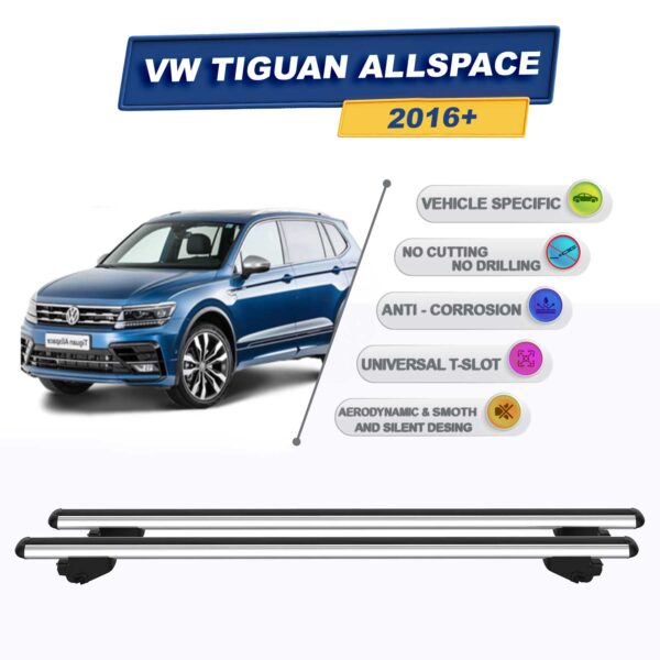 Volkswagen Tiguan Allspace 2016-2023 ile Uyumlu Ara Atkı Taşıyıcı Tavan Barı 2 adet Gri Set