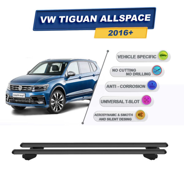 Volkswagen Tiguan Allspace 2016-2023 ile Uyumlu Ara Atkı Taşıyıcı Tavan Barı 2 adet Siyah