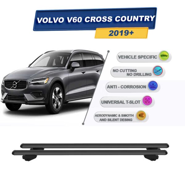 Volvo V60 Cross Country 2019 Ve Sonrası ile Uyumlu Ara Atkı Taşıyıcı Tavan Barı 2 adet Siyah