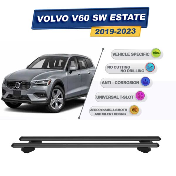 Volvo V60 Stationwagon 2019-2023 ile Uyumlu Ara Atkı Taşıyıcı Tavan Barı 2 adet Siyah