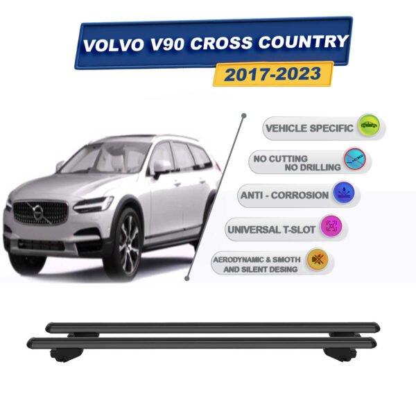 Volvo V90 Cross Country 2017-2023 ile Uyumlu Ara Atkı Taşıyıcı Tavan Barı 2 adet Siyah