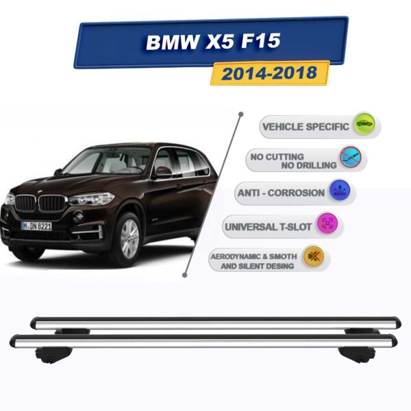 BMW X5 SUV F15 2014-2018 ile Uyumlu Ara Atkı Taşıyıcı Tavan Barı 2 adet Gri Set