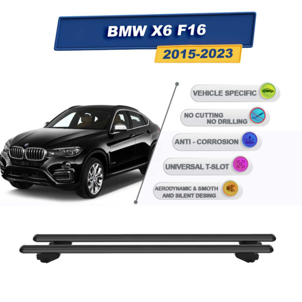 BMW X6 F16 2015-2023 ile Uyumlu Ara Atkı Taşıyıcı Tavan Barı 2 adet Siyah