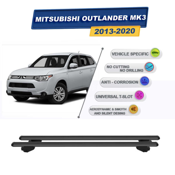 Mitsubishi Outlander MK3 2013-2020 ile Uyumlu Ara Atkı Taşıyıcı Tavan Barı 2 adet Siyah