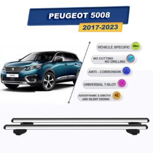 Peugeot 5008 SUV 2017-2023 ile Uyumlu Ara Atkı Taşıyıcı Tavan Barı 2 adet Gri Set
