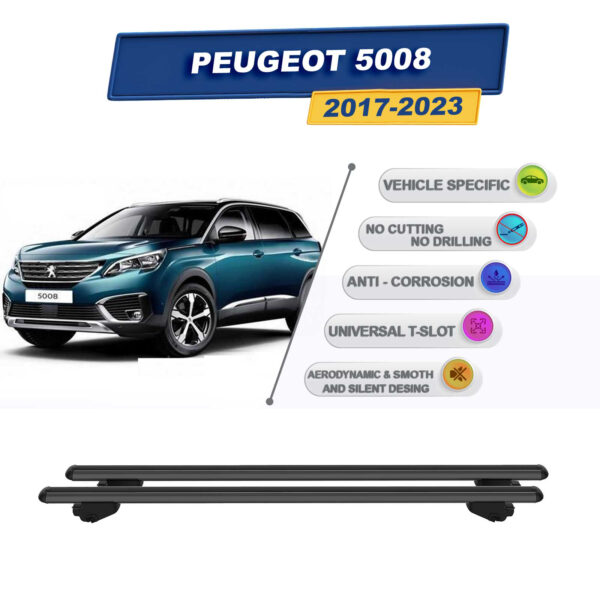 Peugeot 5008 SUV 2017-2023 ile Uyumlu Ara Atkı Taşıyıcı Tavan Barı 2 adet Siyah