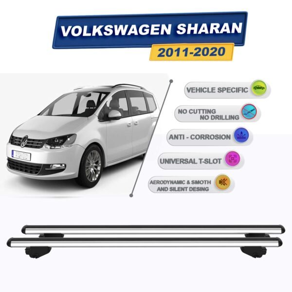 Volkswagen Sharan 2011-2020 ile Uyumlu Ara Atkı Taşıyıcı Tavan Barı 2 adet Gri Set