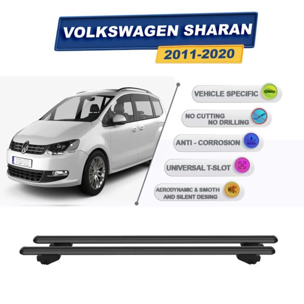 Volkswagen Sharan MPV 2011-2020 ile Uyumlu Ara Atkı Taşıyıcı Tavan Barı 2 adet Siyah