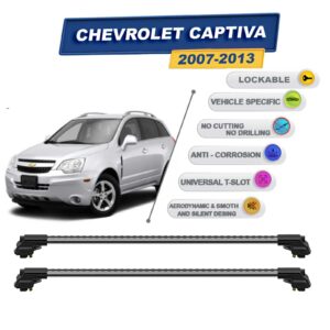 Chevrolet Captiva SUV (2007-2013) ile Uyumlu Kilitlenebilir Ara Atkı – Portbagaj Taşıma Barları 2li Set Gri