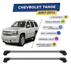 Chevrolet Tahoe (2007-2014) ile Uyumlu Kilitlenebilir Ara Atkı – Portbagaj Taşıma Barları 2li Set Gri