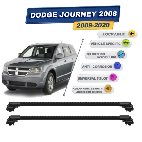 Dodge Journey 2008-2020 ile Uyumlu Kilitlenebilir Ara Atkı - Portbagaj Taşıma Barları 2li Set Siyah