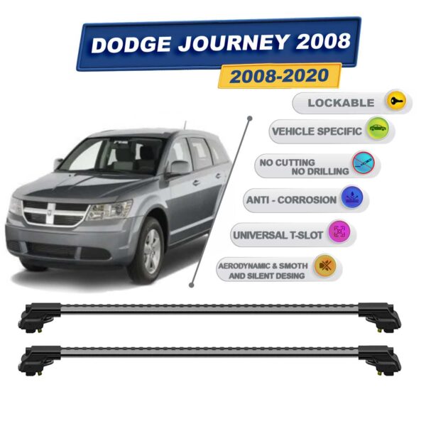 Dodge Journey 2008-2020 ile Uyumlu Kilitlenebilir Ara Atkı - Portbagaj Taşıma Barları 2li Set Gri