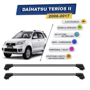 Daihatsu Terios 2006-2017 ile Uyumlu Kilitlenebilir Ara Atkı - Portbagaj Taşıma Barları 2li Set Gri