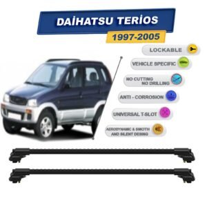Daihatsu Terios 1997-2005 ile Uyumlu Kilitlenebilir Ara Atkı - Portbagaj Taşıma Barları 2li Set Siyah