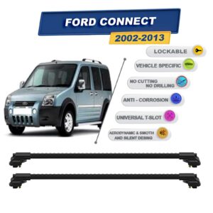 Ford Connect 2002-2013 ile Uyumlu Kilitlenebilir Ara Atkı - Portbagaj Taşıma Barları 2li Set Siyah