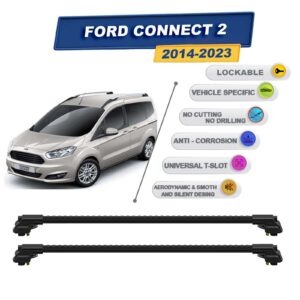 Ford Connect 2 2014-2023 ile Uyumlu Kilitlenebilir Ara Atkı - Portbagaj Taşıma Barları 2li Set Siyah