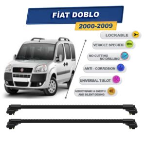 Fiat Doblo 2000-2009 ile Uyumlu Kilitlenebilir Ara Atkı - Portbagaj Taşıma Barları 2li Set Siyah