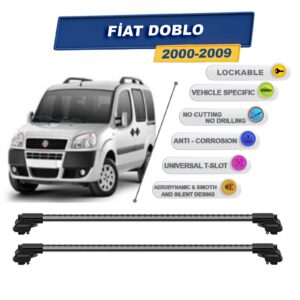 Fiat Doblo 2000-2009 ile Uyumlu Kilitlenebilir Ara Atkı - Portbagaj Taşıma Barları 2li Set Gri