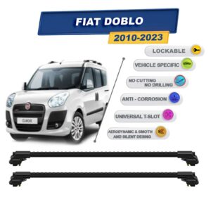 Fiat Doblo 2010-2023 ile Uyumlu Kilitlenebilir Ara Atkı - Portbagaj Taşıma Barları 2li Set Siyah