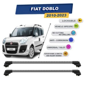 Fiat Doblo 2010-2023 ile Uyumlu Kilitlenebilir Ara Atkı - Portbagaj Taşıma Barları 2li Set Gri