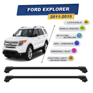 Ford Explorer 2011-2015 ile Uyumlu Kilitlenebilir Ara Atkı - Portbagaj Taşıma Barları 2li Set Siyah