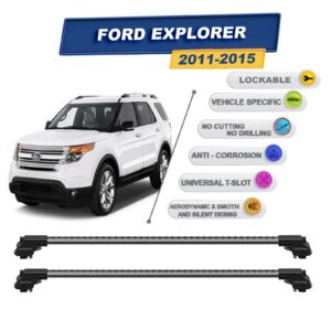 Ford Explorer 2011-2015 ile Uyumlu Kilitlenebilir Ara Atkı - Portbagaj Taşıma Barları 2li Set Gri