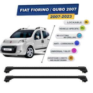 Fiat Fiorino / Qubo 2007-2023 ile Uyumlu Kilitlenebilir Ara Atkı - Portbagaj Taşıma Barları 2li Set Siyah