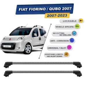 Fiat Fiorino / Qubo 2007-2023 ile Uyumlu Kilitlenebilir Ara Atkı - Portbagaj Taşıma Barları 2li Set Gri