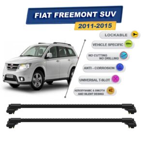 Fiat Freemont SUV 2011-2015 ile Uyumlu Kilitlenebilir Ara Atkı - Portbagaj Taşıma Barları 2li Set Siyah