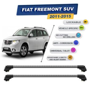 Fiat Freemont SUV 2011-2015 ile Uyumlu Kilitlenebilir Ara Atkı - Portbagaj Taşıma Barları 2li Set Gri