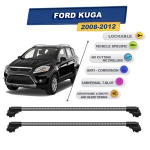 Ford Kuga 2008-2012 ile Uyumlu Kilitlenebilir Ara Atkı - Portbagaj Taşıma Barları 2li Set Gri