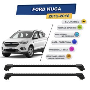 Ford Kuga 2013-2018 ile Uyumlu Kilitlenebilir Ara Atkı - Portbagaj Taşıma Barları 2li Set Siyah