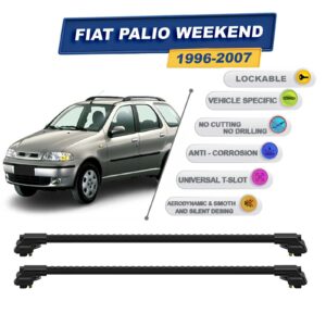 Fiat Palio Weekend 1996-2007 ile Uyumlu Kilitlenebilir Ara Atkı - Portbagaj Taşıma Barları 2li Set Siyah