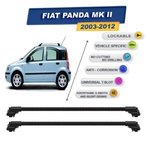 Fiat Panda Mk 2012 2023 ile Uyumlu Kilitlenebilir Ara Atkı - Portbagaj Taşıma Barları 2li Set Siyah