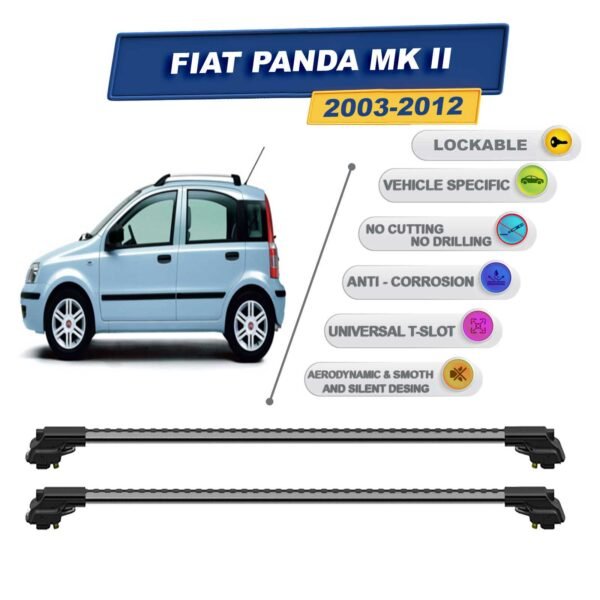 Fiat Panda Mk 2012 2023 ile Uyumlu Kilitlenebilir Ara Atkı - Portbagaj Taşıma Barları 2li Set Gri