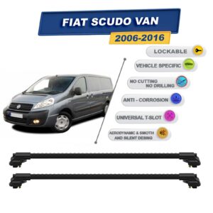 Fiat Scudo Van 2006-2016 ile Uyumlu Kilitlenebilir Ara Atkı - Portbagaj Taşıma Barları 2li Set Siyah