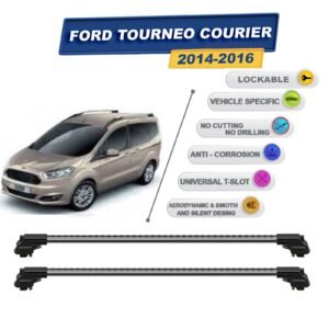 Ford Tourneo Courier 2014-2016 ile Uyumlu Kilitlenebilir Ara Atkı - Portbagaj Taşıma Barları 2li Set Gri