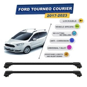 Ford Tourneo Courier 2017-2023 ile Uyumlu Kilitlenebilir Ara Atkı - Portbagaj Taşıma Barları 2li Set Siyah