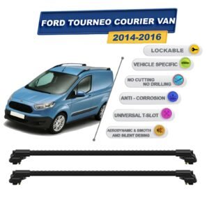 Ford Tourneo Courier Van 2014-2016 ile Uyumlu Kilitlenebilir Ara Atkı - Portbagaj Taşıma Barları 2li Set Siyah