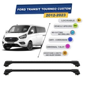 Ford Transit Tourneo Custom 2012-2023 ile Uyumlu Kilitlenebilir Ara Atkı - Portbagaj Taşıma Barları 2li Set Siyah
