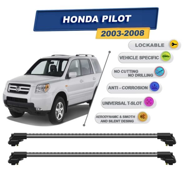 Honda Pilot 2003-2008 ile Uyumlu Kilitlenebilir Ara Atkı - Portbagaj Taşıma Barları 2li Set Gri