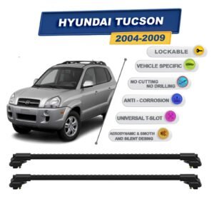 Hyundai Tucson 2004-2009 ile Uyumlu Kilitlenebilir Ara Atkı - Portbagaj Taşıma Barları 2li Set Siyah