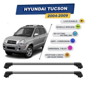 Hyundai Tucson 2004-2009 ile Uyumlu Kilitlenebilir Ara Atkı - Portbagaj Taşıma Barları 2li Set Gri
