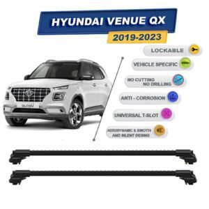 Hyundai Venue Qx 2019-2023 ile Uyumlu Kilitlenebilir Ara Atkı - Portbagaj Taşıma Barları 2li Set Siyah